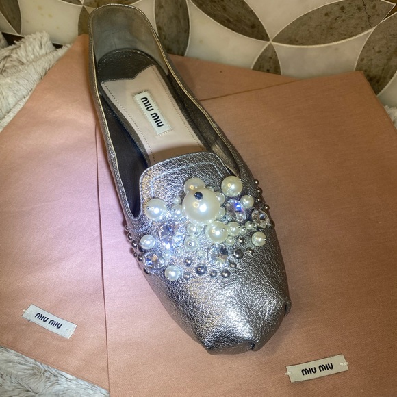 Miu Miu Crystal and Pearl Embellished flat loafers shoes - Picture 8 of 11